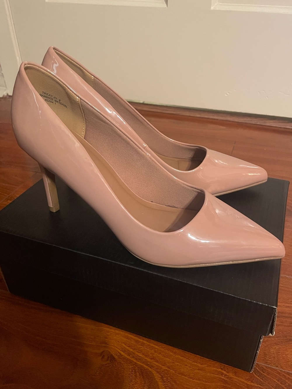 Anne Michelle | Patent Pointed-Toe Heels in Nude